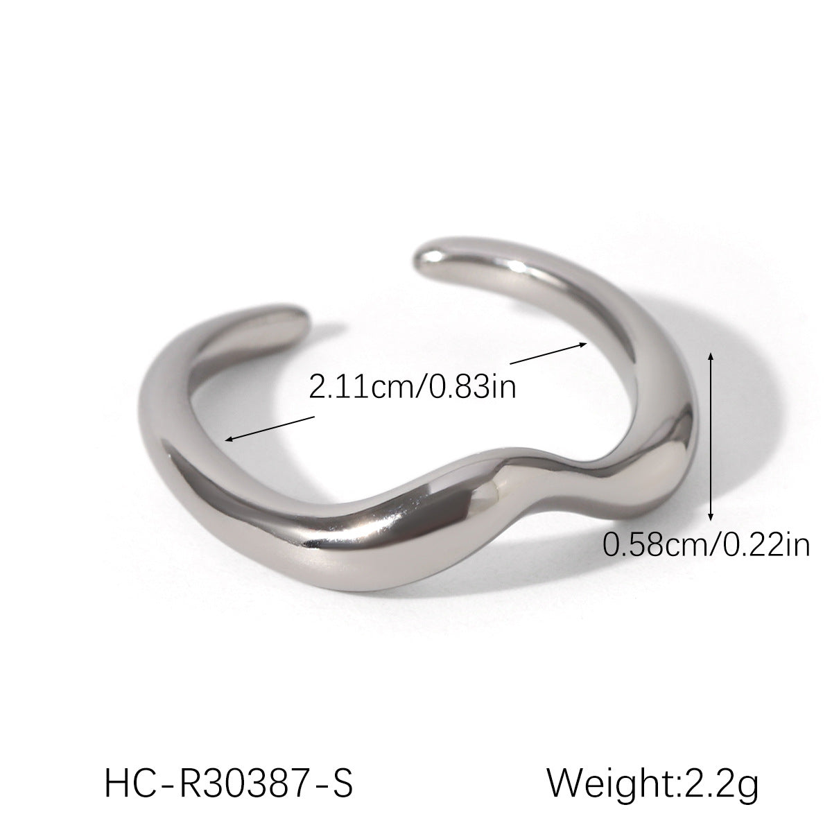 Minimalist Wave-Shaped Stainless Steel Open Ring for Women with Plated Finish and Ocean-Inspired Design
