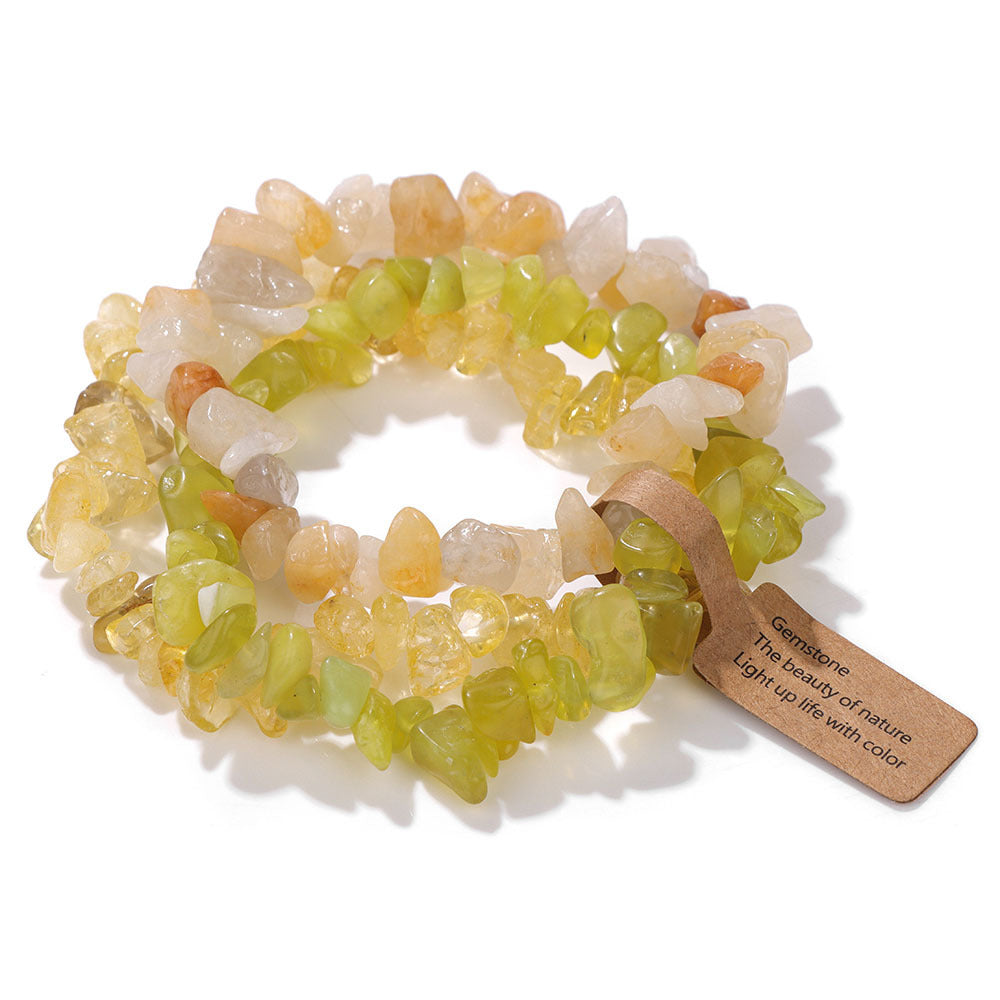 Vintage Geometric Gemstone Chip Beads Stretch Bracelet Set Unisex