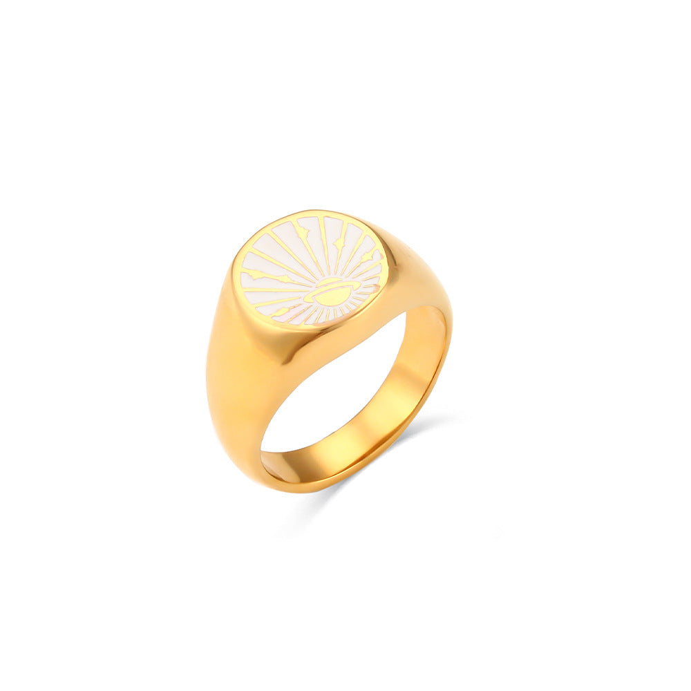 Anillo de mujer de esmalte con diseño de universo y planeta, chapado en oro de 18 quilates, de acero inoxidable geométrico, de inspiración vintage