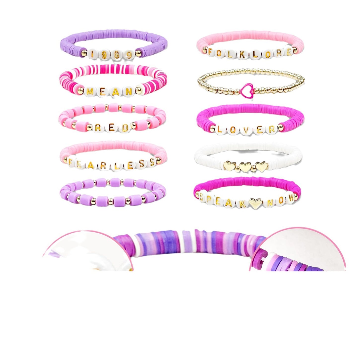 Sweet Geometric Heart Letter Resin Bracelet Set Unisex