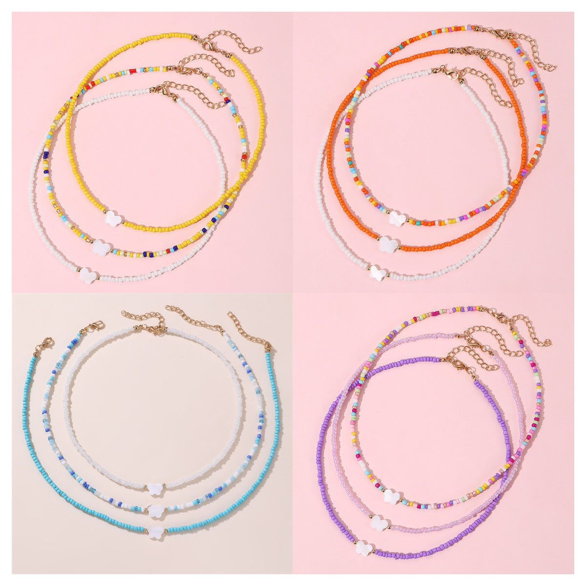 Collar con colgante de corazón y mariposa estilo bohemio con cuentas de cristal para niños, cadena de cuentas redondas hecha a mano