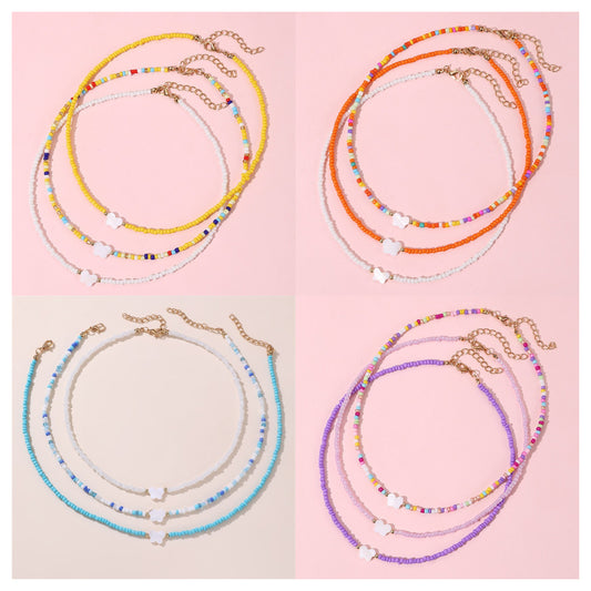 Collar con colgante de corazón y mariposa estilo bohemio con cuentas de cristal para niños, cadena de cuentas redondas hecha a mano