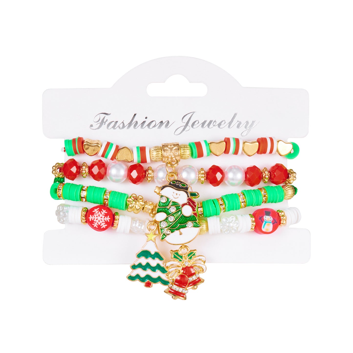 Colorful Woven Christmas Santa Claus Reindeer Glove Soft Pottery Charm Bracelet Set for Women
