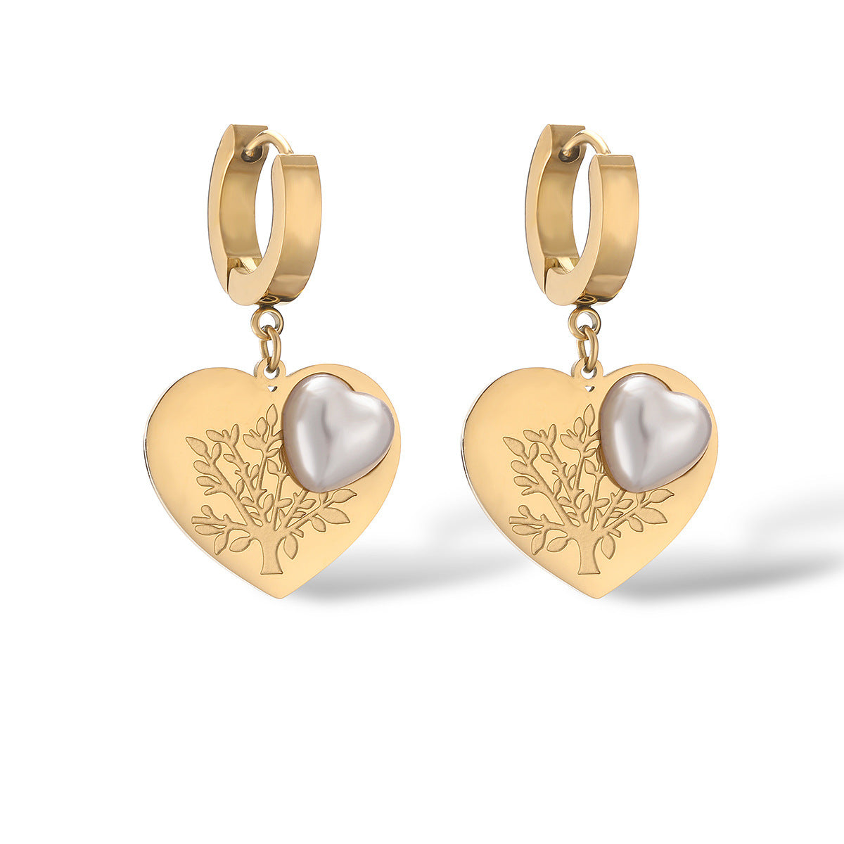 Minimalist Heart-Shaped Titanium Steel Earrings with Genuine Gold Plating and Zircon Inlay for Women