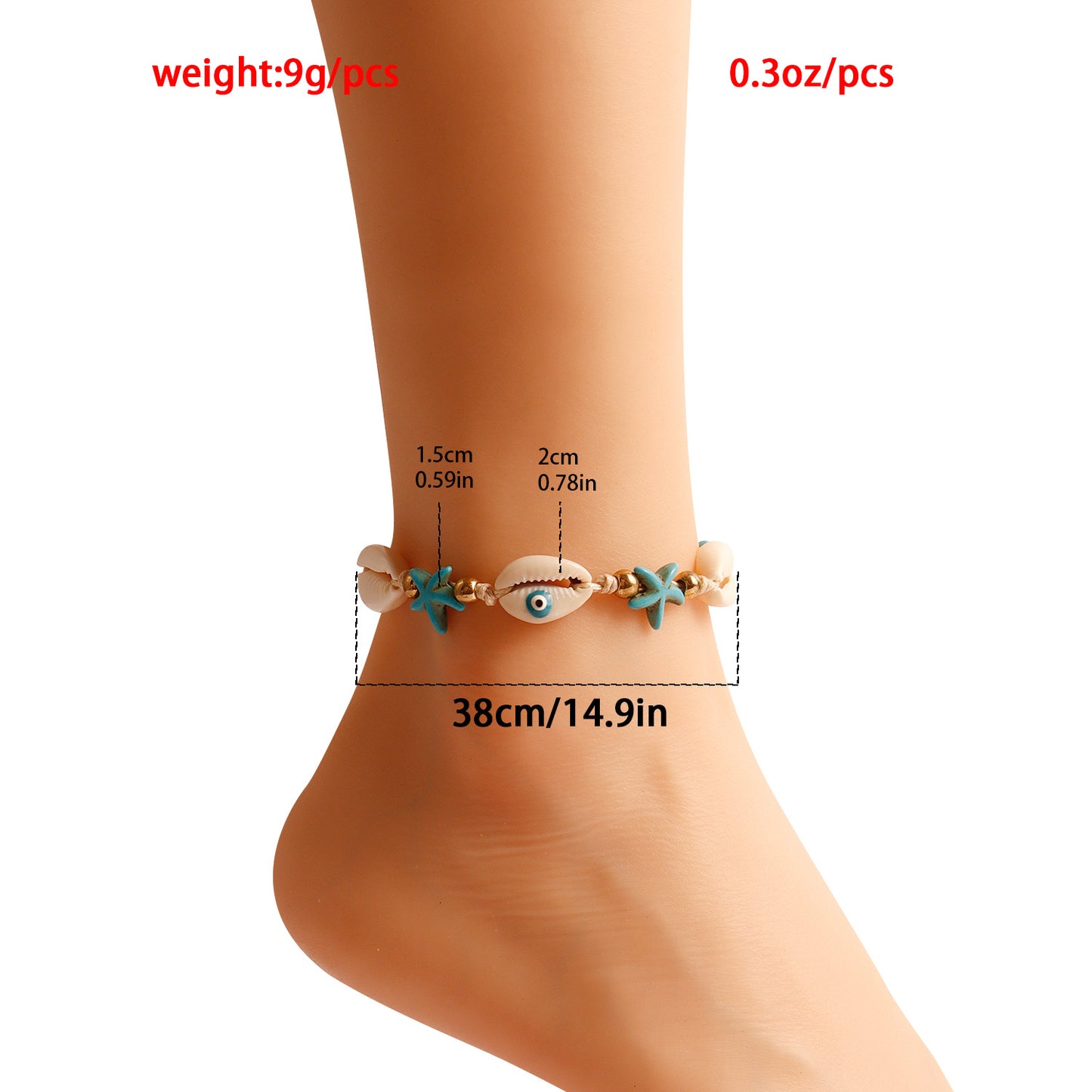 Handwoven Summer Beach Style Adjustable Anklet for Women with Star and Shell Motifs in Alloy