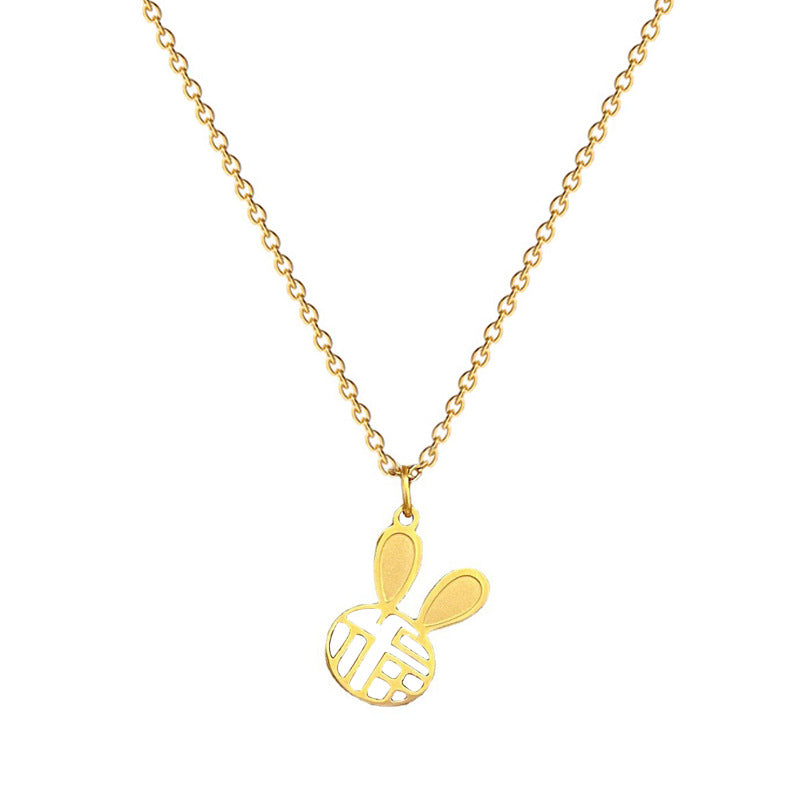 Collar colgante de conejo minimalista de acero de titanio chapado en oro para mujeres y hombres, joyería con cadena de medallón de diseño geométrico