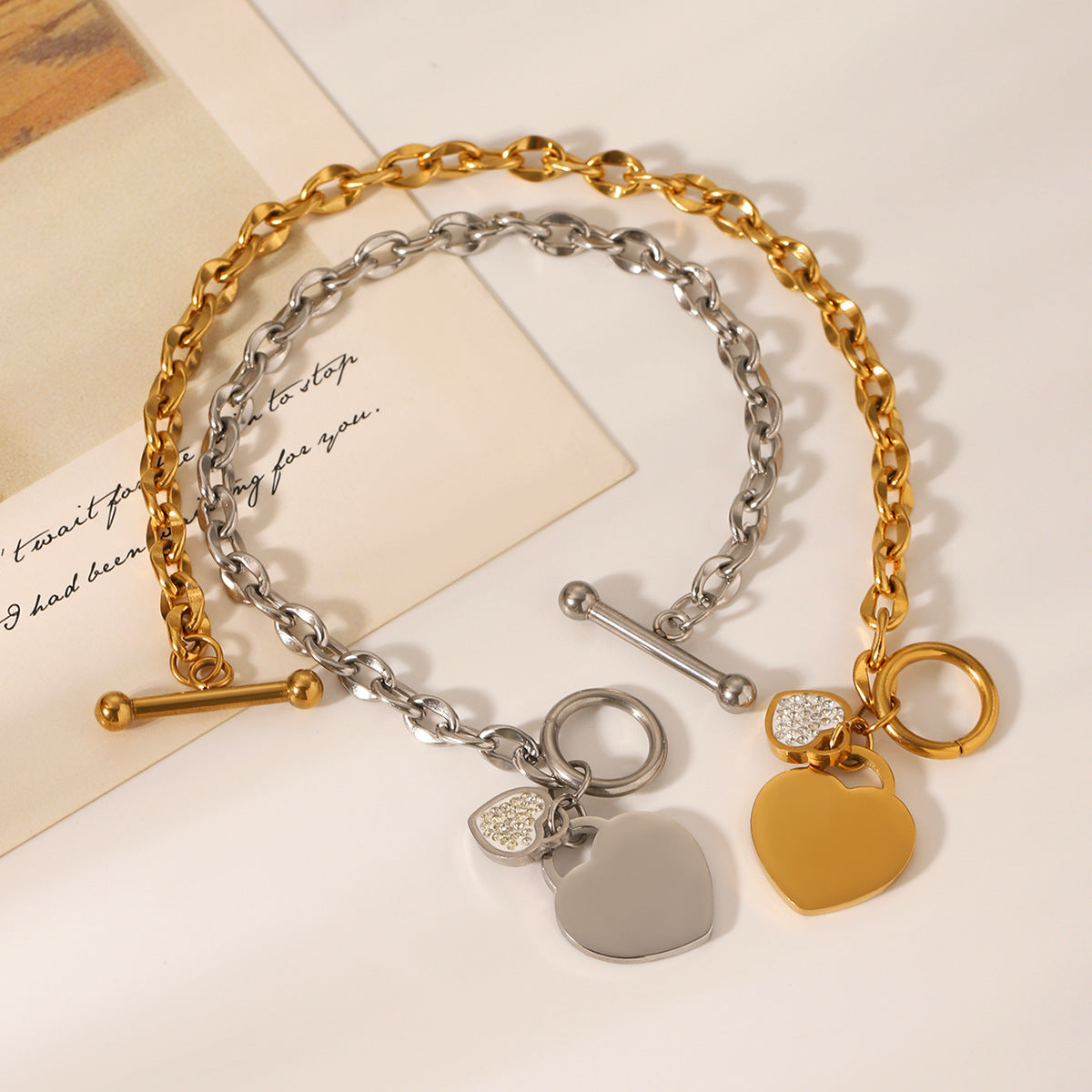 Ins Style Heart-Shaped Stainless Steel Bracelet with Plated Finish for Women