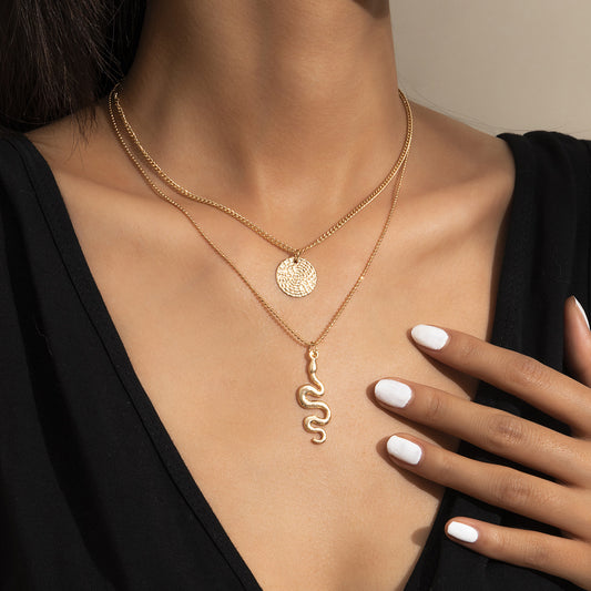 Collar Doble Minimalista Geométrico con Motivo de Serpiente en Aleación con Acabado Galvanizado para Mujer