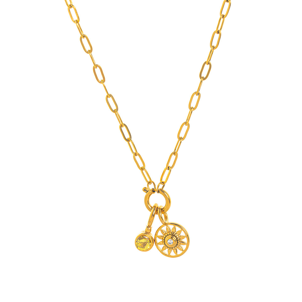 Minimalist Geometric Stainless Steel PVD 18K Gold Plated Cubic Zirconia Charm Bar Necklace