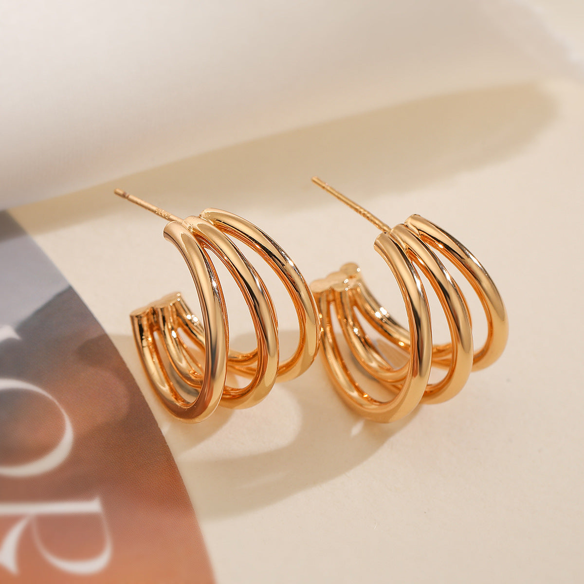 Minimalist Luxe Geometric Earrings for Women in Copper with 18K Gold Plating, Smooth Finish and Irregular Design