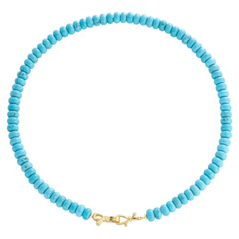 Elegant Natural Stone Agate Turquoise Beaded Necklace Unisex Geometric Round