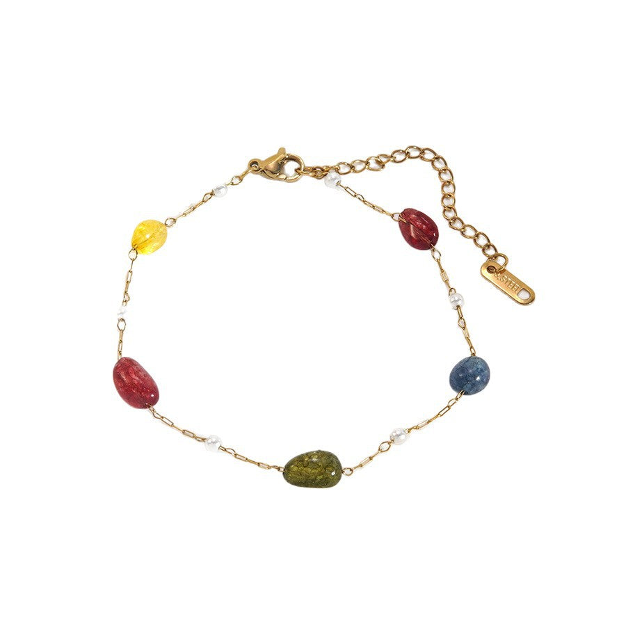Elegant 18K Gold Plated Geometric Oval Stainless Steel Beaded Necklace for Women