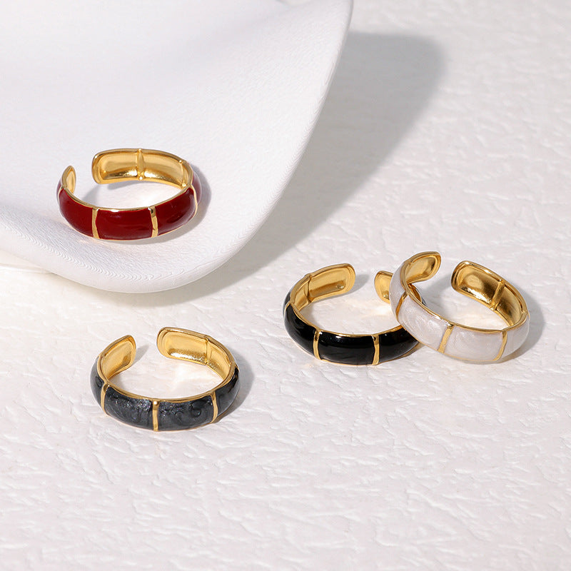 Minimalist Fashion Ring with Bamboo Joint Design in Stainless Steel with Gold Plating for Women