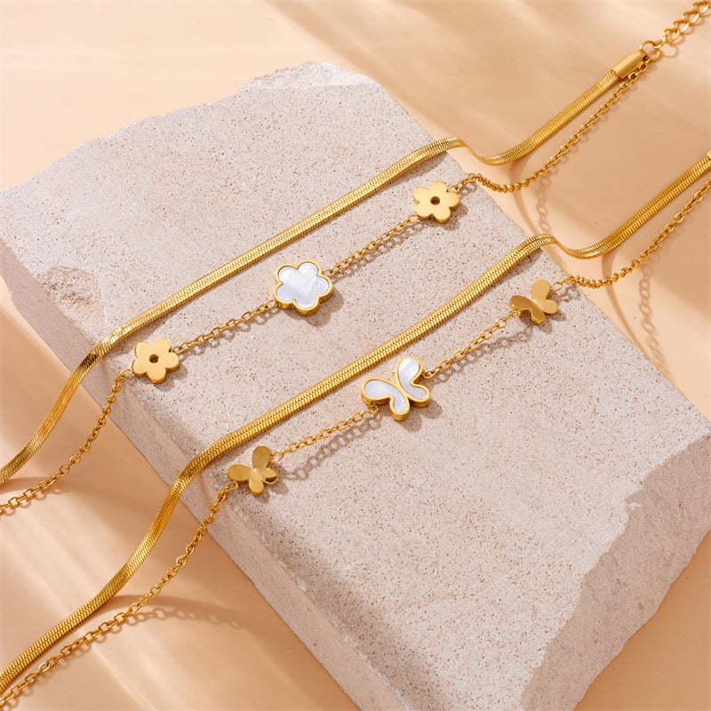 Minimalist Fashionable Stainless Steel Butterfly Flower Anklet