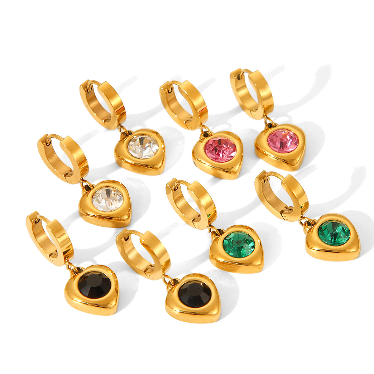 Luxury Minimalist Heart Shaped 18K Gold Plated Stainless Steel Earrings with Cubic Zirconia for Women
