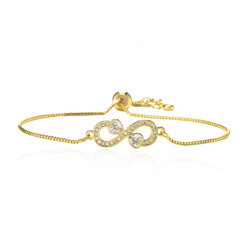 Micro-Paved Cubic Zirconia Heart Infinity Geometric Brass Bracelet for Women