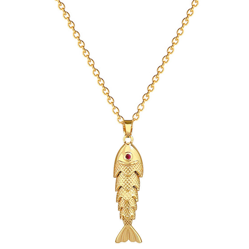 Sweet Luxury Geometric Rhinestone Koi Fish Pendant Titanium Steel Necklace for Unisex