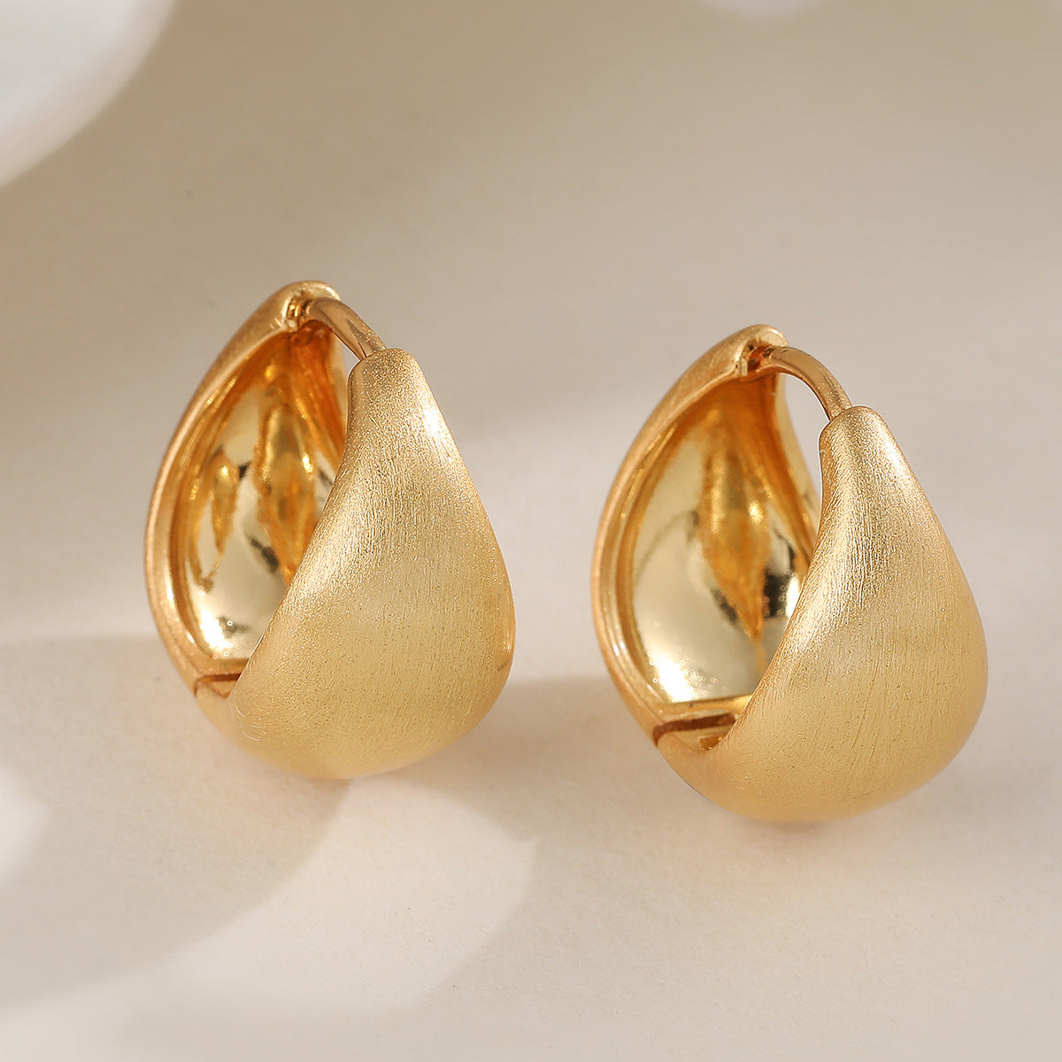 Minimalist Gold Plated Brushed Teardrop Geometric Brass Earrings for Women