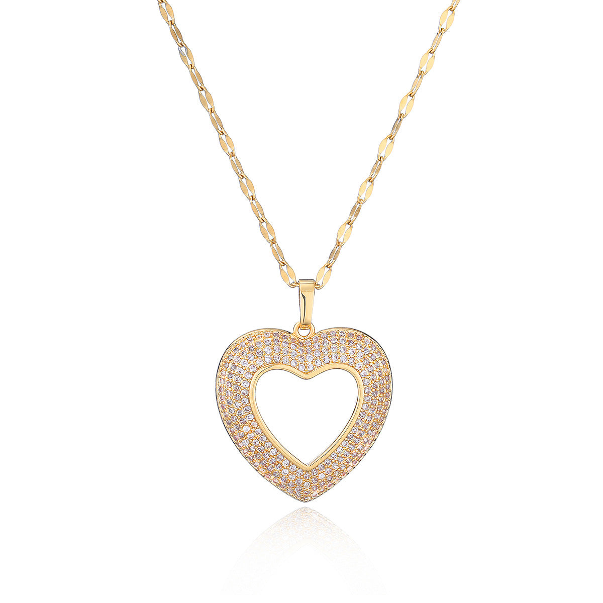 Collana girocollo minimalista da donna con ciondolo a forma di cuore in zirconia e catenina in rame placcato oro 18 carati