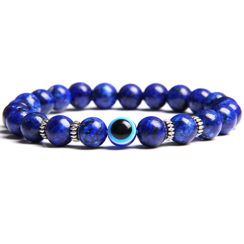 Fashion Elegant Matte Tiger Eye Volcanic Stone Lapis Lazuli Evil Eye Geometric Round Beaded Stretch Bracelet Unisex