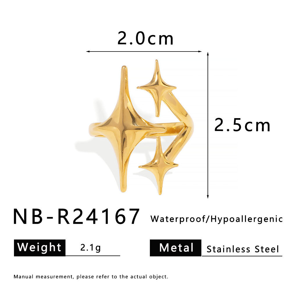 Anello ipoallergenico unisex in acciaio inossidabile lucido, a tre stelle, geometrico, minimalista