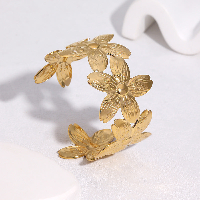 Minimalist Sweet Floral Plated Stainless Steel Bracelet for Women