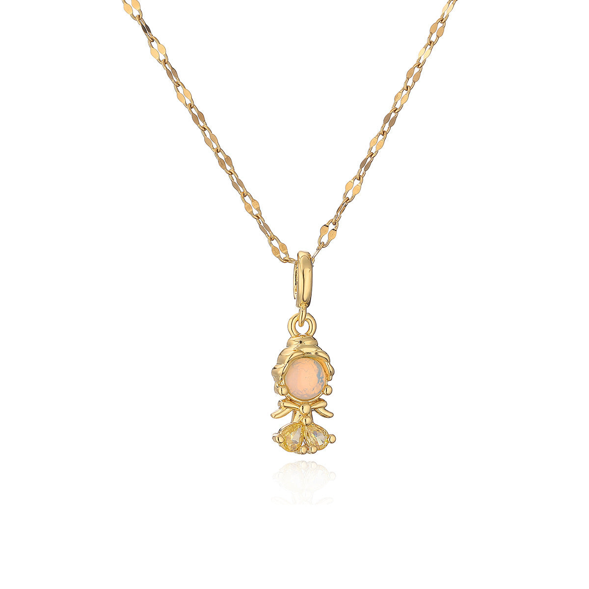 Collana girocollo con ciondolo a principessa in stile cartone animato geometrico minimalista per donna, base in rame placcato oro vero, con zirconi