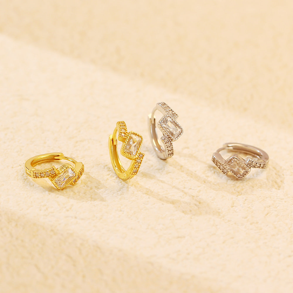 Orecchini a Cerchio da Donna Placcati in Pietra Preziosa Rettangolare Geometrica in Argento Sterling 925, Lusso Minimalista