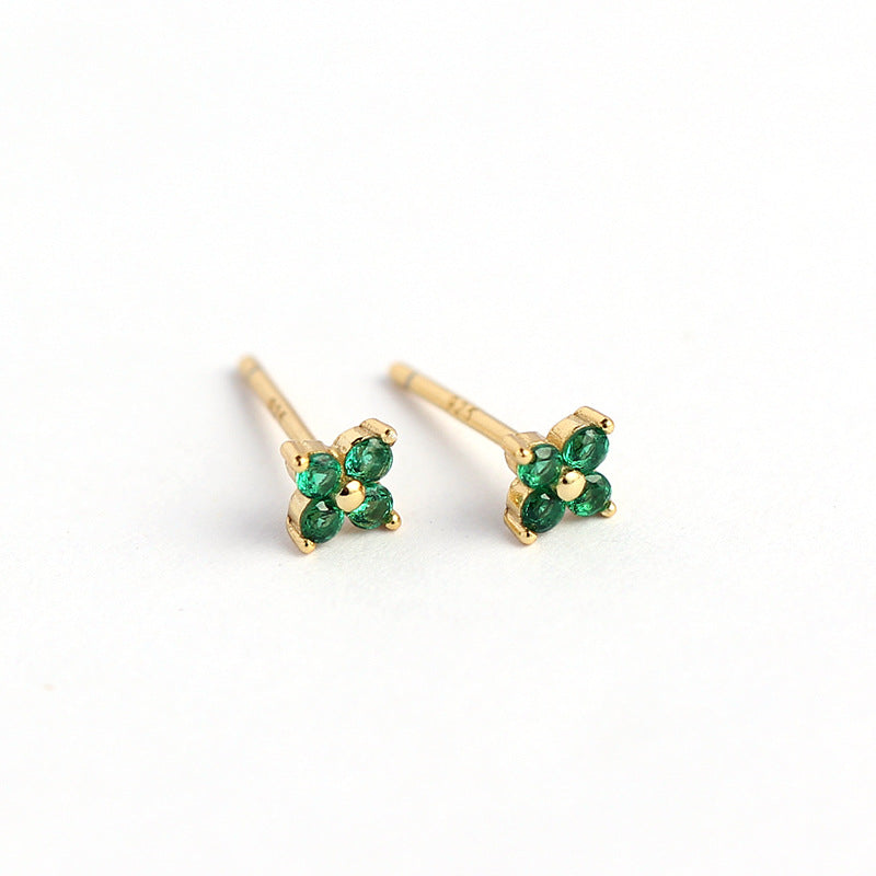 Minimalist Sweet 925 Sterling Silver Inlaid Rhinestone Floral Stud Earrings