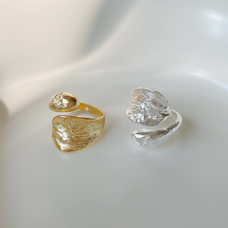 Anello da donna minimalista a doppio strato a forma di goccia in argento sterling 925 dal design irregolare