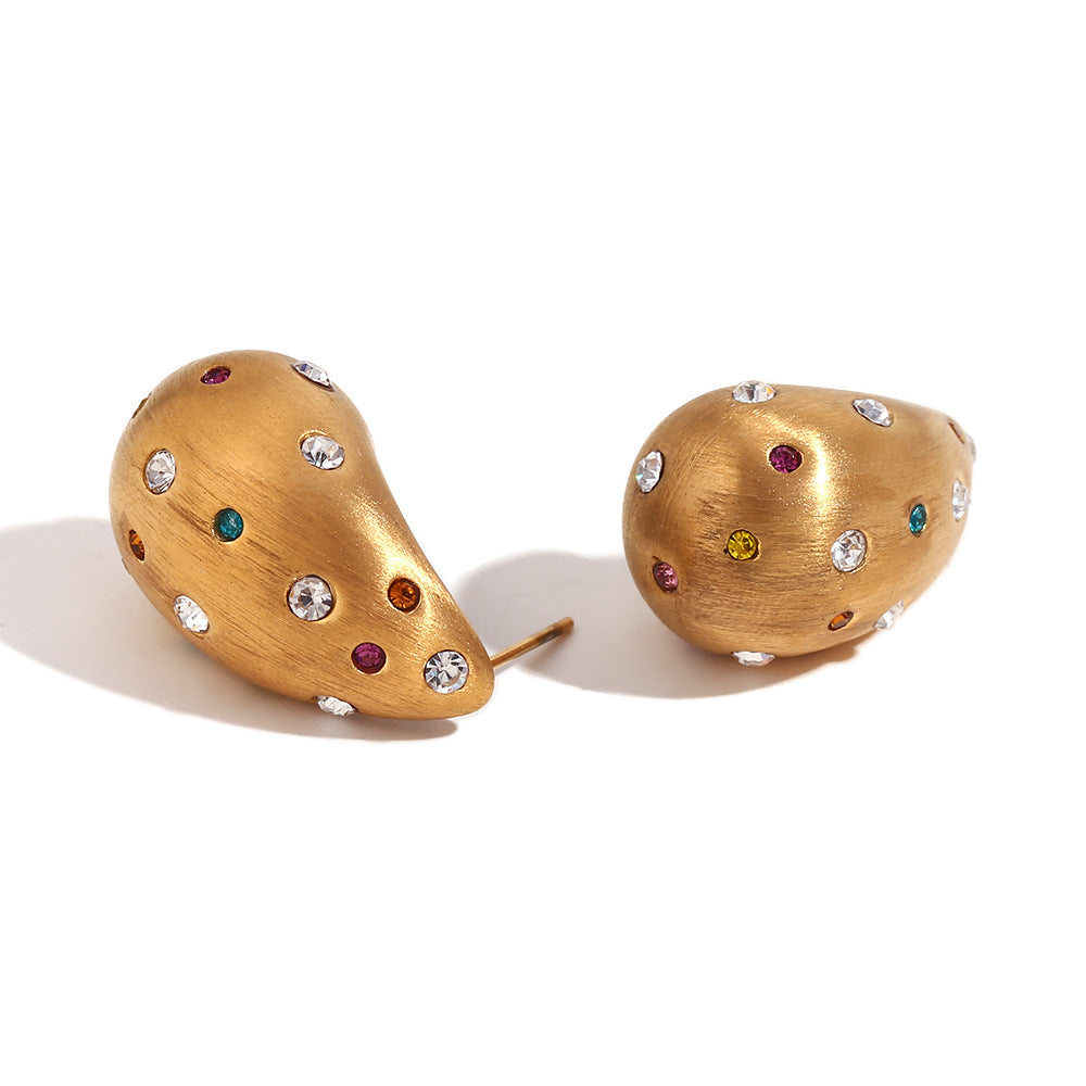 Pendientes de Acero Inoxidable con Forma de Gota Estilo Vintage de Moda, Baño de Oro de 18K y Acabado Cepillado Mate para Mujer