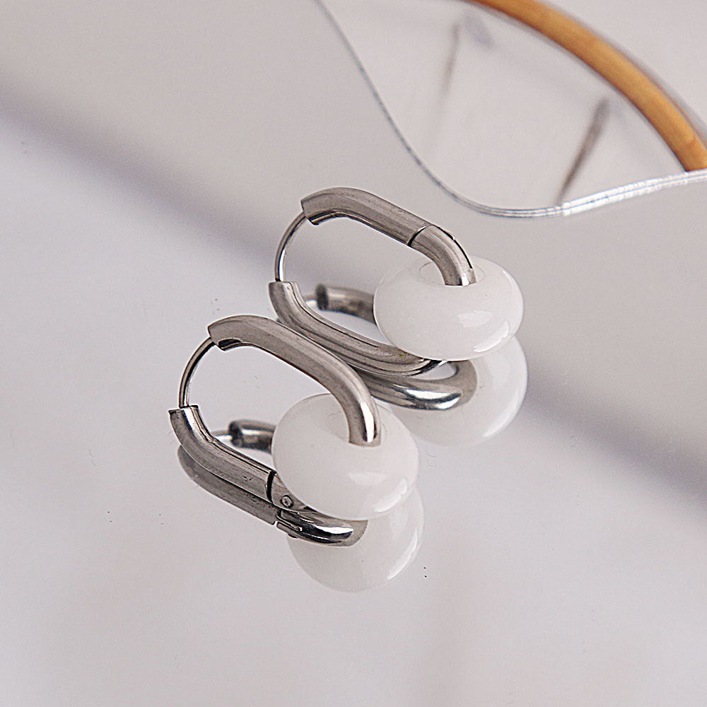 Pendientes de Acero Inoxidable con Forma de U, de Estilo Chino Antiguo Minimalista, con Detalles de Ágata y Jade, Acabado Pulido