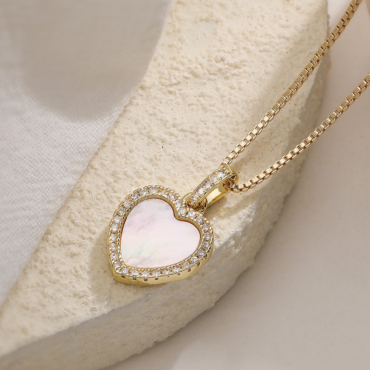 Minimalist 18K Gold Plated Brass Heart Cross Geometric Pendant with Cubic Zirconia Necklace