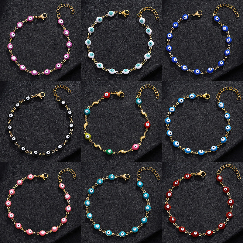 Bracciale alla moda in acciaio al titanio a forma di occhio per donna con smalto, gioielli dell'amicizia carini ed eleganti