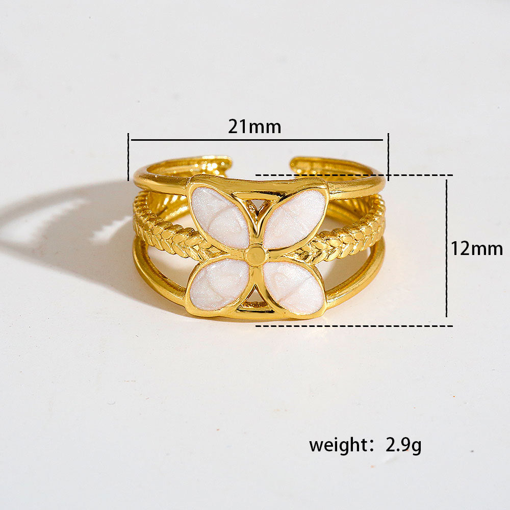 Anello Aperto Regolabile Geometrico Rotondo Chic Minimalista in Acciaio Inox con Placcatura in Oro