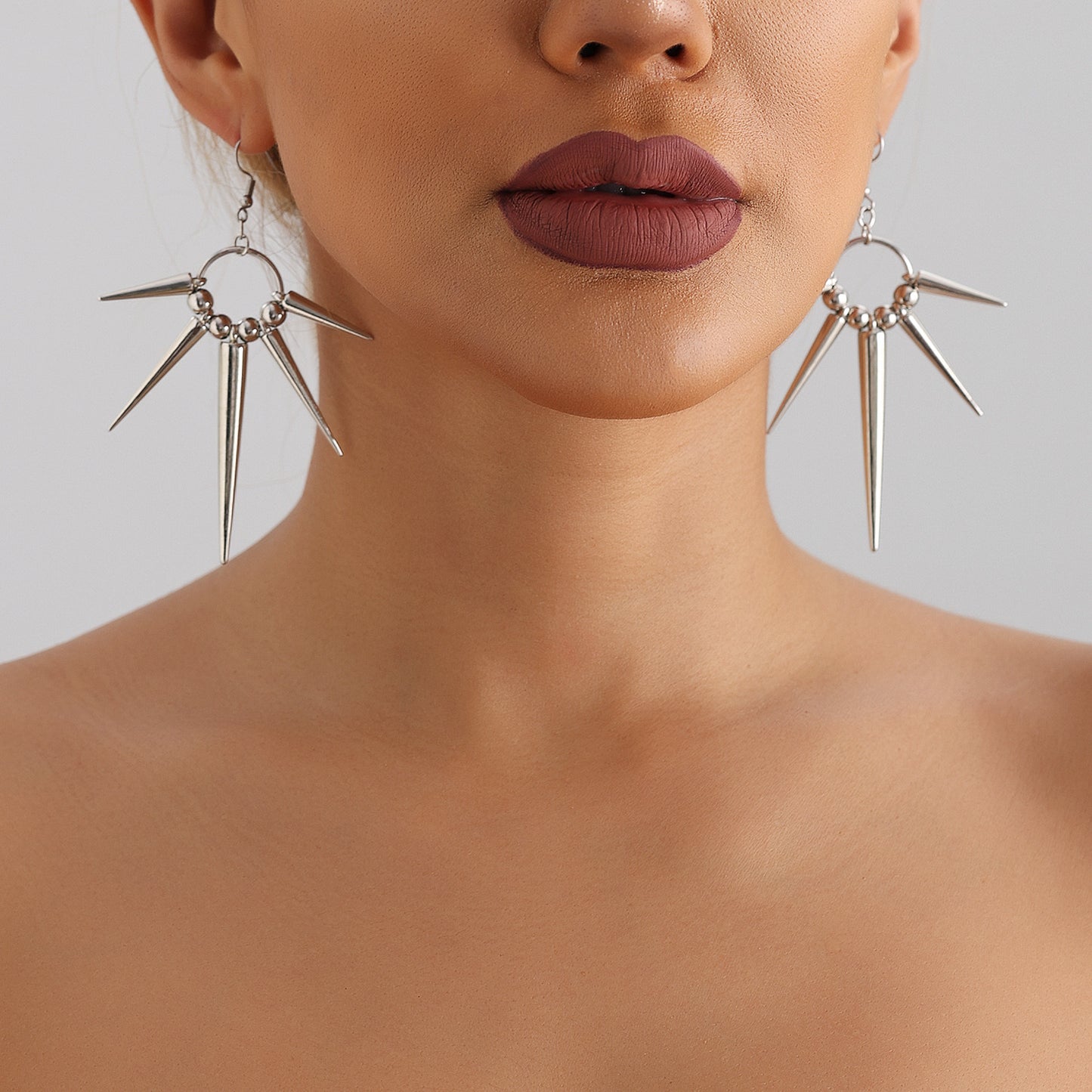 Punk Geometric Metal Stud Earrings with Electroplated Finish for Women and Unisex Wear
