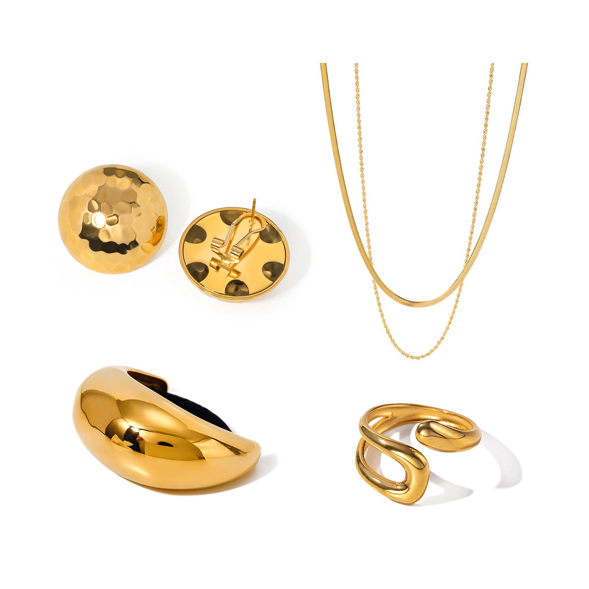 Multi-Layer Geometric Round Stainless Steel Plated Necklace Set for Women