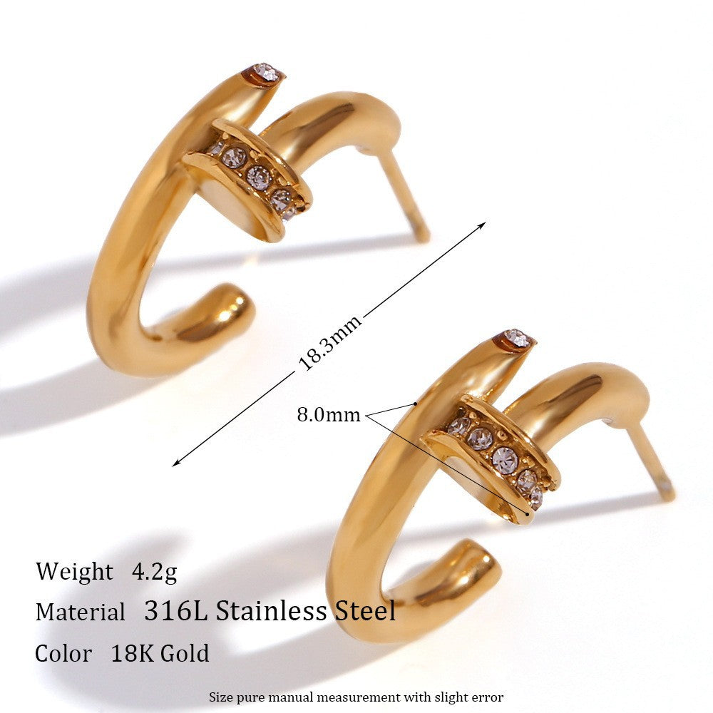 Pendientes minimalistas de acero inoxidable con forma de corazón vintage, chapado en oro de 18 quilates y detalles geométricos