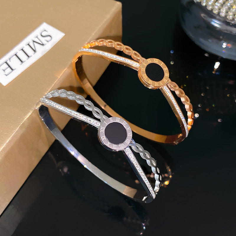 Hollow Roman Number Cross Titanium Steel Plated Bracelet