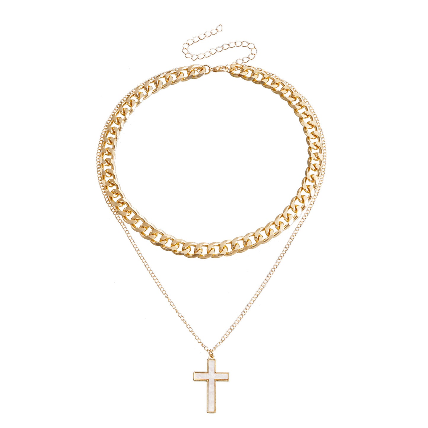 Collar Punk con Colgante de Corazón de Doble Capa de Nácar para Mujer en Aleación con Acabado Chapado Gargantilla y Cadena para Suéter