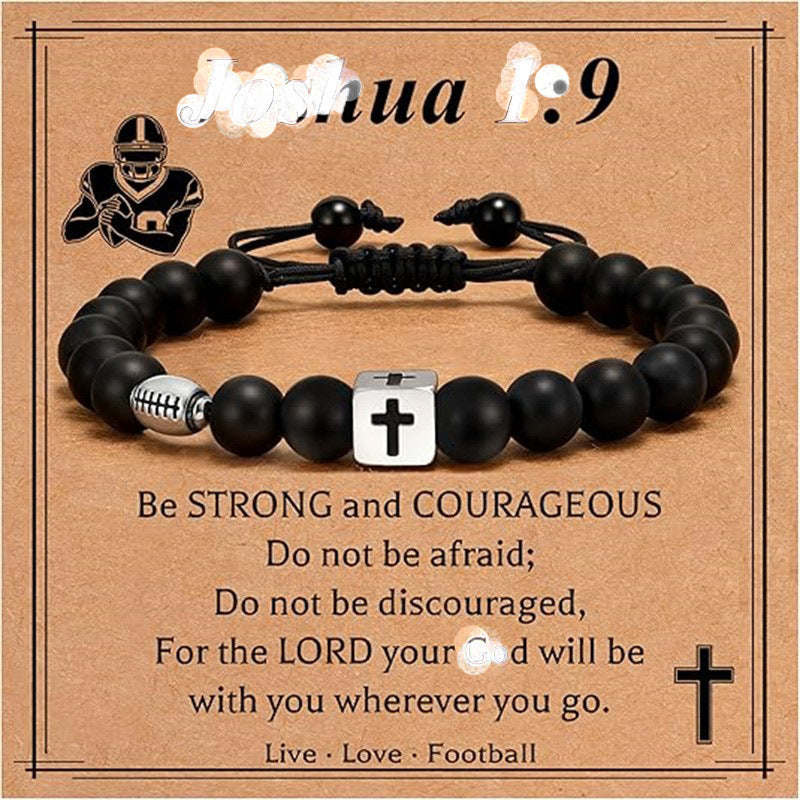 Sporty Matte Stainless Steel Cross Beaded Bracelet Unisex Adjustable