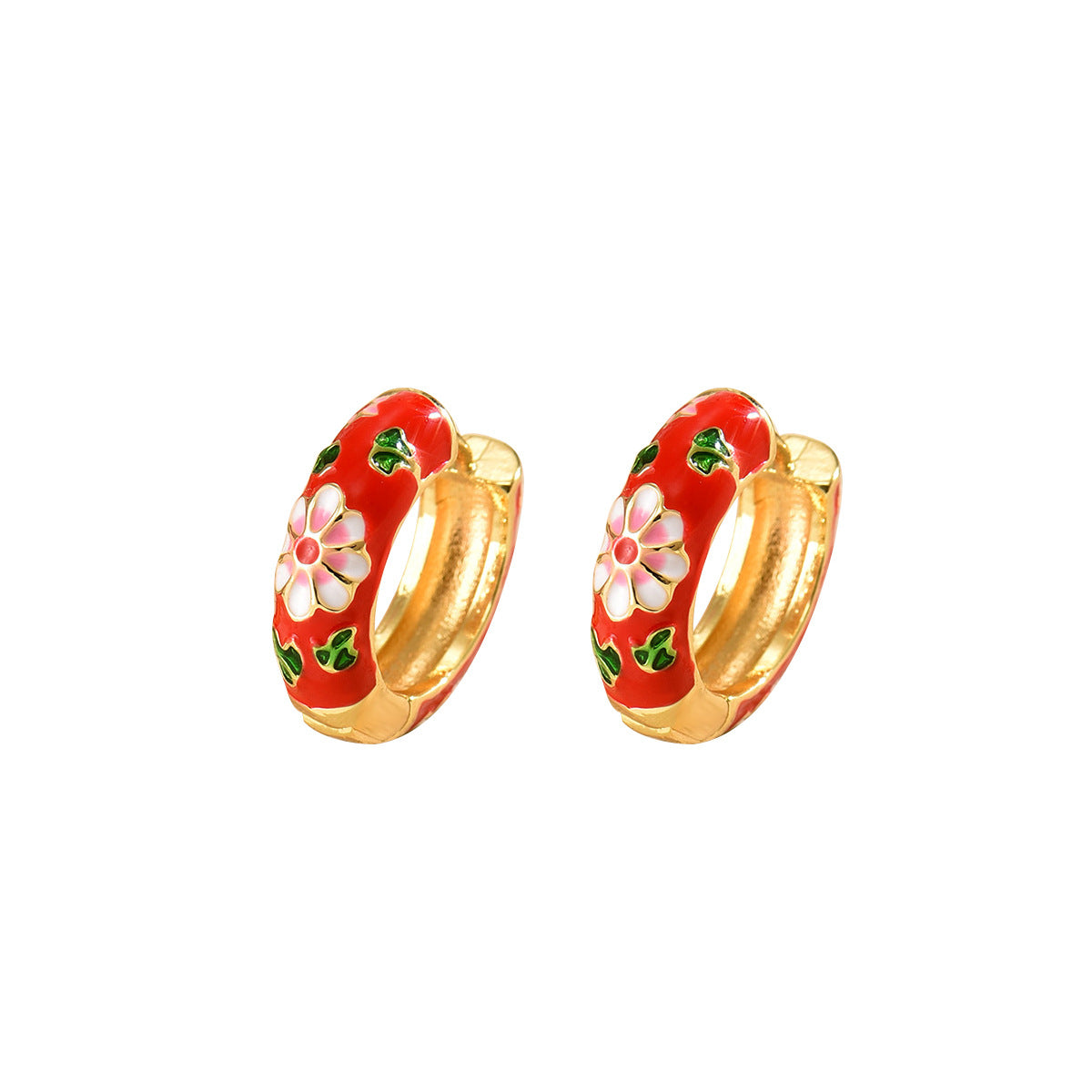 Vintage Floral Enamel Earrings for Women with Geometric Shape and Eco-Friendly Copper Post