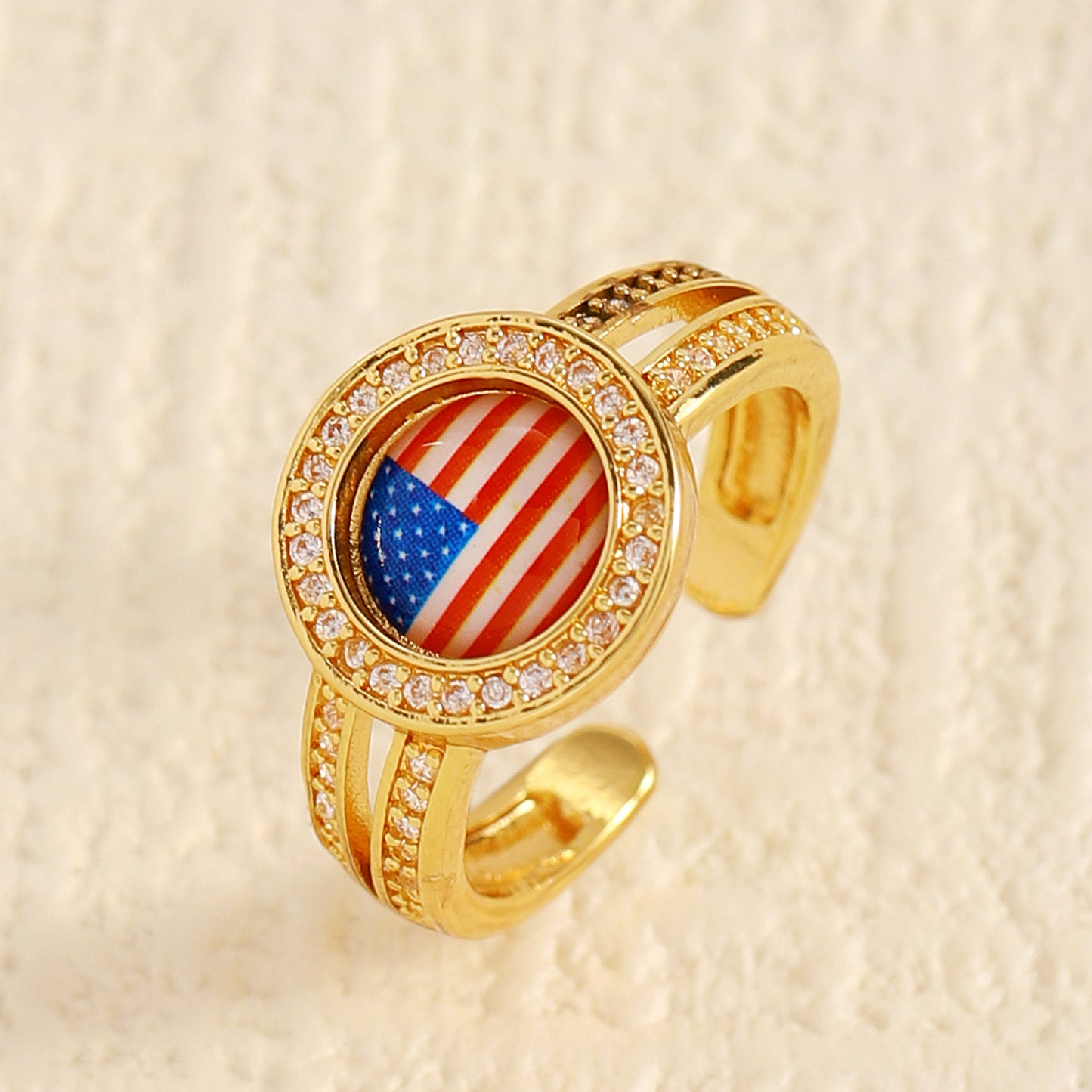 Anillo Bohemio Geométrico de Latón con Zirconia Cúbica Bañado para Mujer