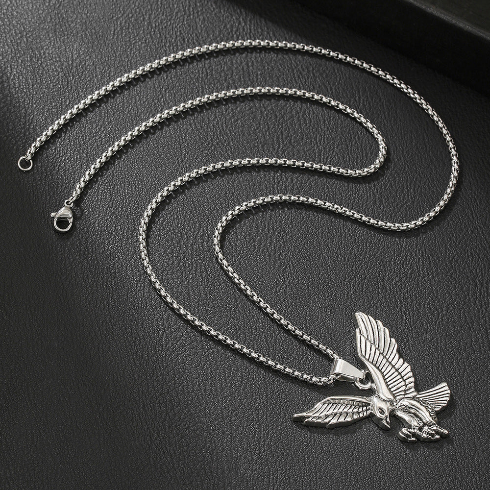 Streetwear Hip-hop Minimalist Eagle Animal Zinc Alloy Plated Pendant Stainless Steel Box Chain Necklace for Unisex