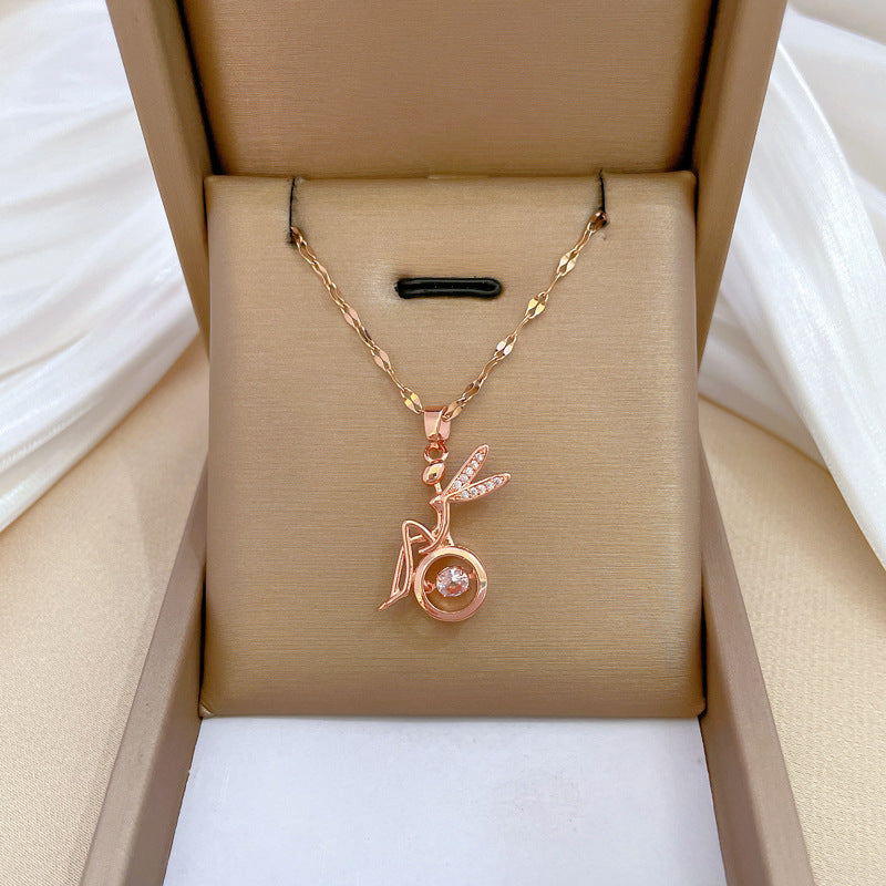 Elegante collar de luna geométrica para mujer y hombre, cadena de serpiente de acero inoxidable con detalles de diamantes de imitación, joyería ligera para la clavícula
