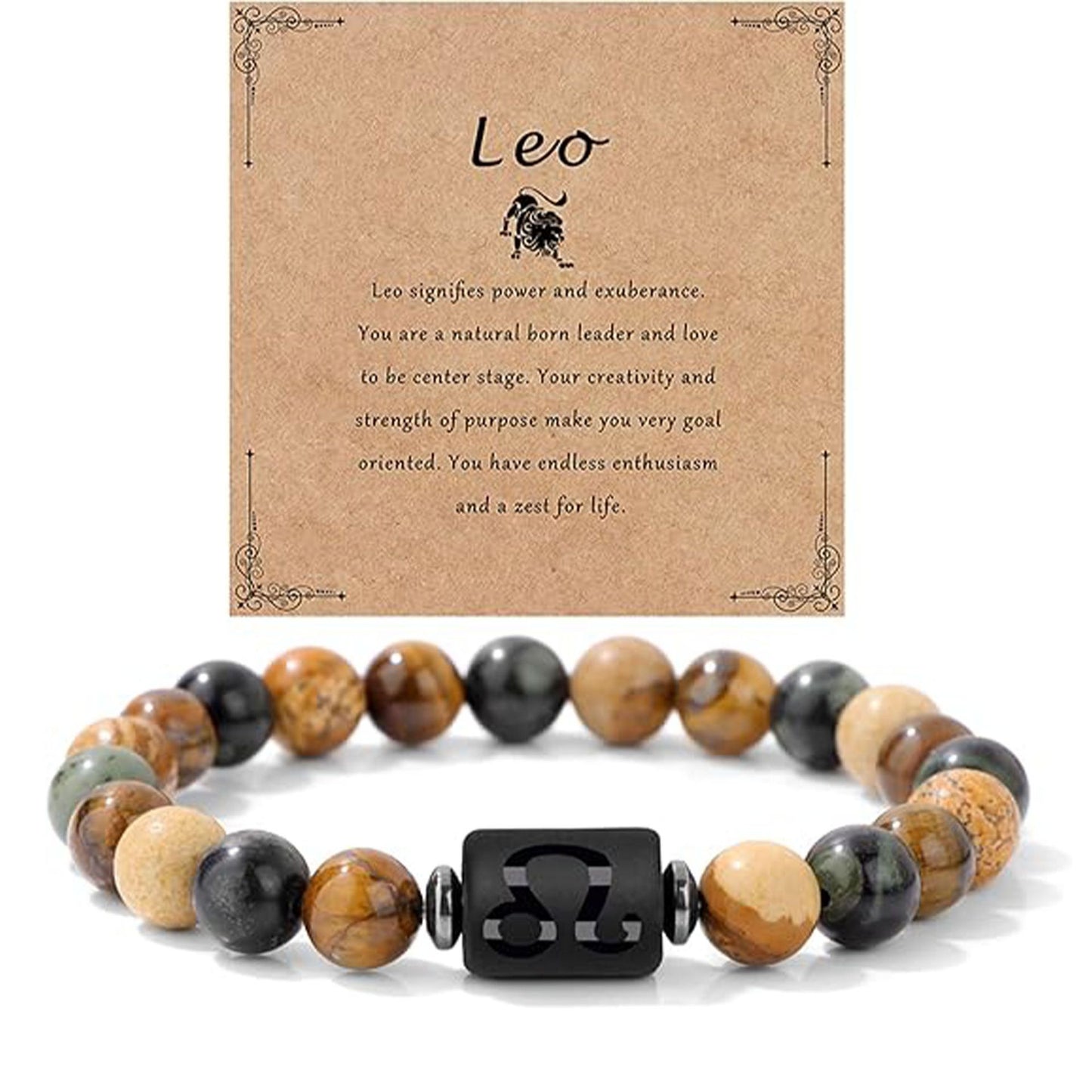 Unisex Natural Stone Zodiac Beaded Bracelet Geometric Elastic String Handmade