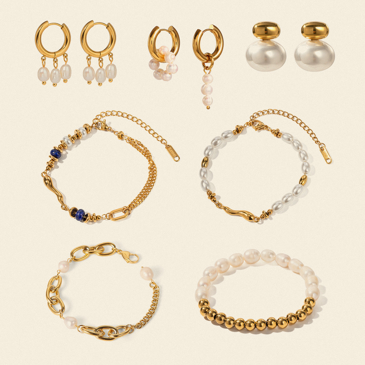 Pendientes geométricos de acero inoxidable chapados con detalles de perlas para mujer, joyería minimalista y a la moda