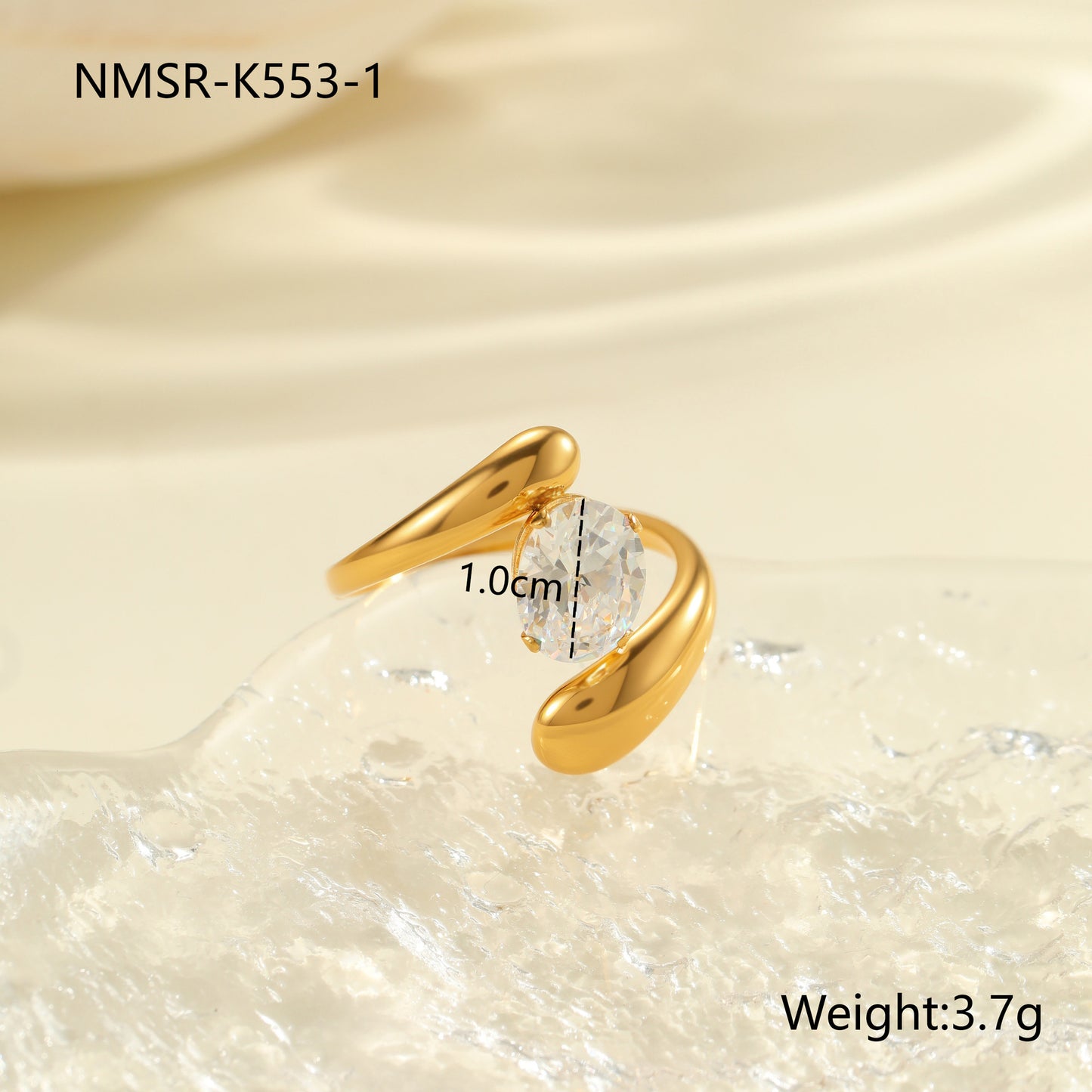 Anello da donna minimalista geometrico con zirconi in acciaio inossidabile con finitura placcata