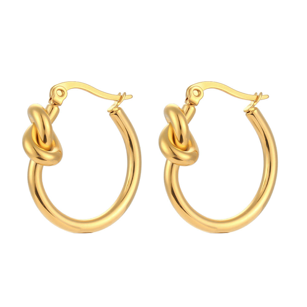 Geometric Fashion-Forward Stainless Steel Hoop Earrings with Gold Plating for Women
