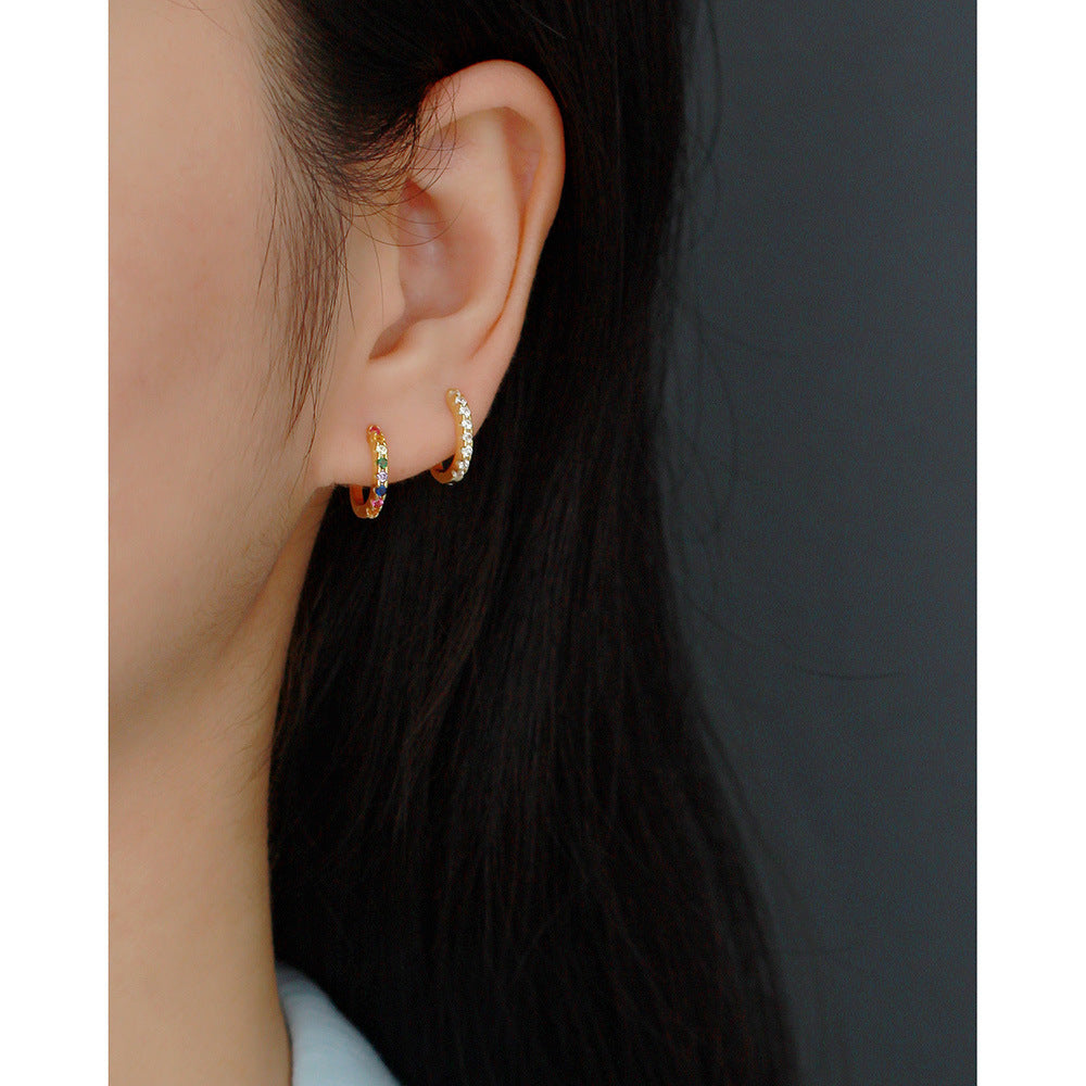 Pendientes de aro geométricos minimalistas en forma de U de plata de ley 925 con diamantes de una fila